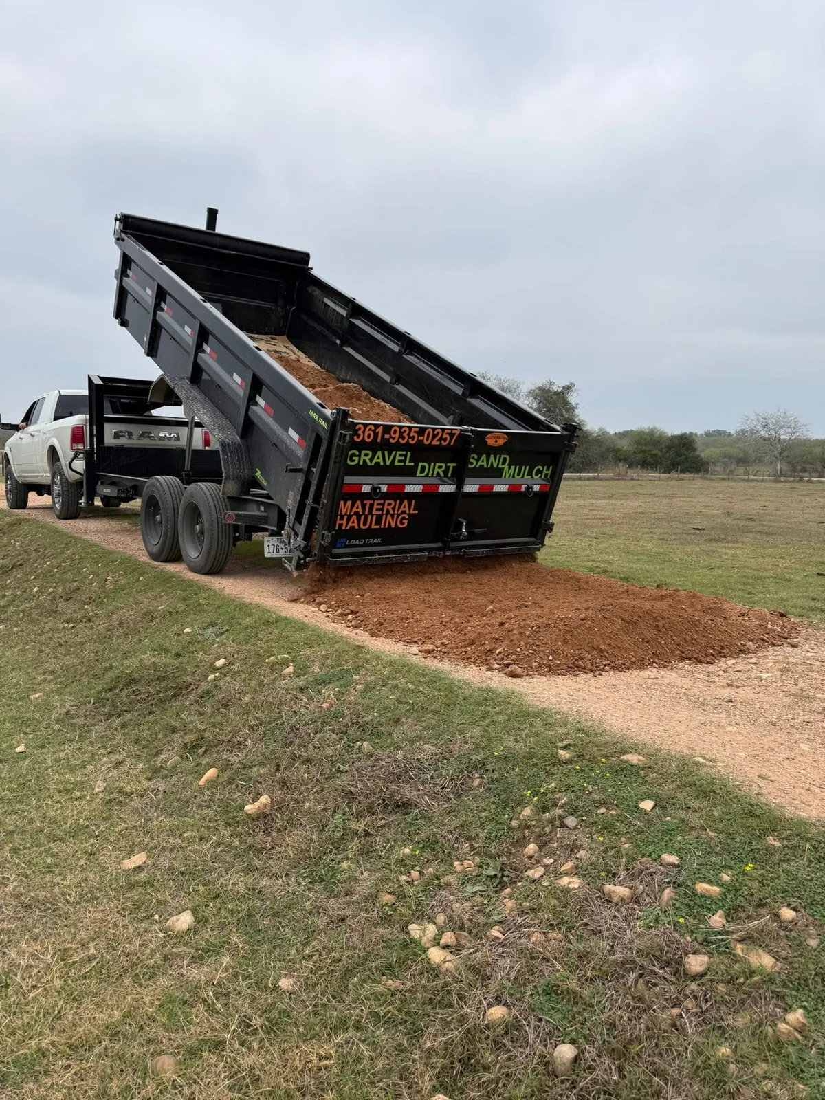 Material delivery using Crossroads dump trailer