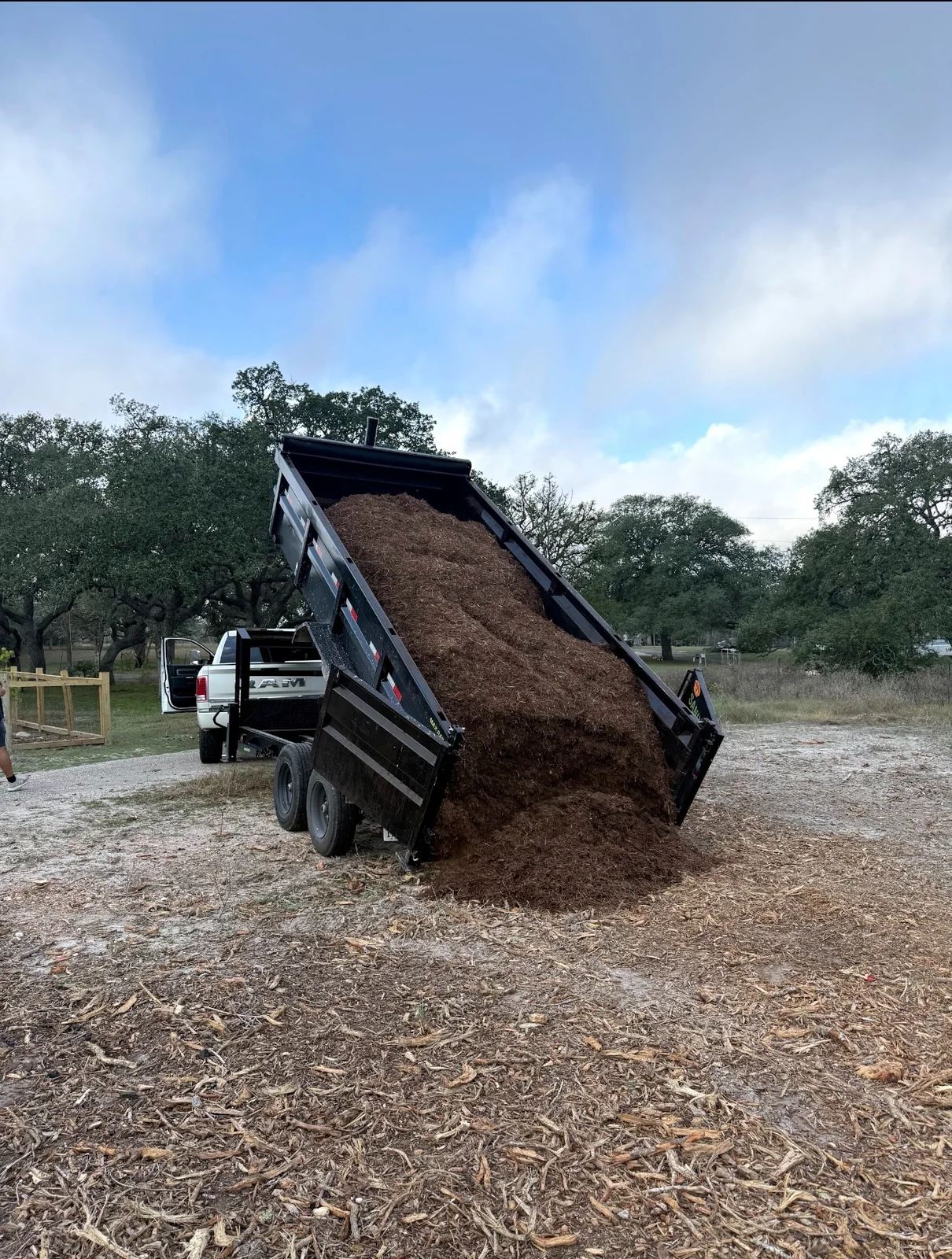Mulch delivery from Crossroads dump trailer